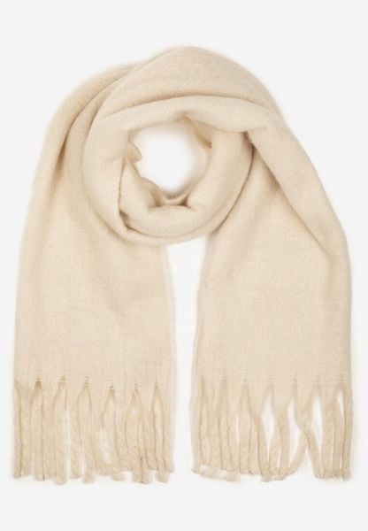 Jasnobeżowy Szalik z Ozdobnymi Frędzlami Esariana. Brązowe szaliki i kominy Born2be, bez wzorów, klasyczne. Za 29.99 zł.