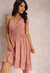 Różowa Sukienka Abellu. Czerwone sukienki Renee, l, bez wzorów, z bawełny, bez kołnierzyka, bez ramiączek, mini, dopasowane. W wyprzedaży za 63.99 zł.