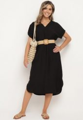 Czarna Wiskozowa Sukienka z Paskiem Ozdobionym Plecionką i Klamrą Mlevena. Czarne sukienki Born2be, plus size, bez wzorów, z wiskozy, eleganckie, bez kołnierzyka, plus size, bez ramiączek, midi. Za 129.99 zł.