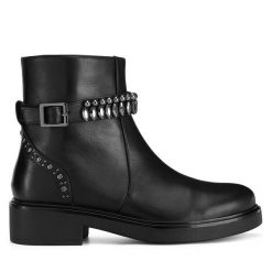 Botki Eva Minge. Czarne botki Eva Minge, bez wzorów, bez obcasa, na płaskiej podeszwie, bez zapięcia. Za 274.99 zł.