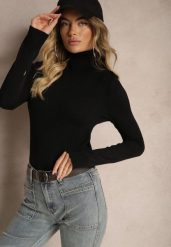 Czarny Golf o Klasycznym Fasonie Portiana. Czarne swetry Renee, m, z aplikacjami, z jeansu, eleganckie, bez ramiączek. W wyprzedaży za 63.99 zł.