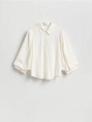Koszula z bufiastymi rękawami - biały. Białe koszule Reserved, l, bez wzorów, z tkaniny, bez kołnierzyka, bez ramiączek. Za 139.99 zł.