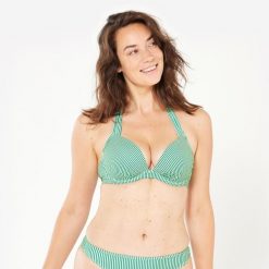 Góra kostiumu kąpielowego surfingowego damska Olaian Elena. Zielone bikini OLAIAN, bez wzorów, z elastanu, sportowe. Za 79.99 zł.