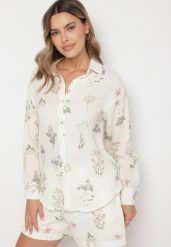 Beżowa Bawełniana Koszula Muślinowa z Motywem Kwiatów Nilavine. Brązowe koszule Born2be, l, bez wzorów, z bawełny, eleganckie, bez kołnierzyka, bez ramiączek. W wyprzedaży za 110.49 zł.