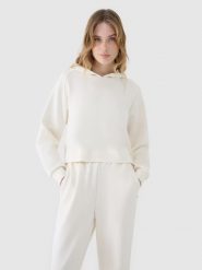 4F Bluza dresowa nierozpinana z modalem damska - biała M. Białe bluzy z kapturem 4f, m, bez wzorów, z dresówki, bez kaptura. W wyprzedaży za 99.99 zł.