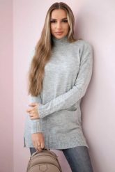 Sweter ze stójką szary. Szare swetry KESI, na zimę, l, bez wzorów, z wełny, klasyczne, plus size, bez ramiączek. Za 178.78 zł.