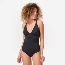 Kostium kąpielowy jednoczęściowy surfingowy damski Olaian Bea. Czarne stroje jednoczęściowe OLAIAN, bez wzorów, z elastanu, sportowe. Za 119.99 zł.