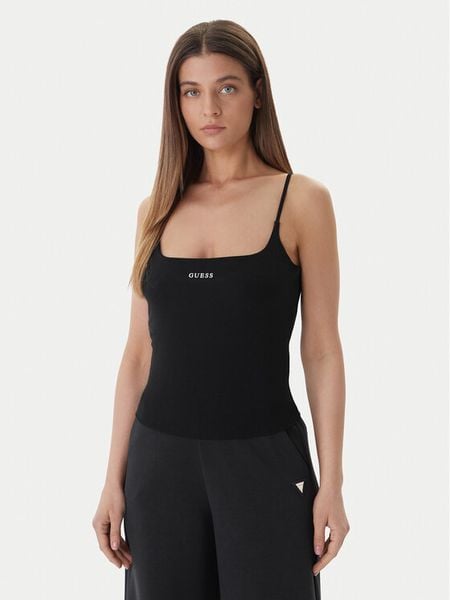 Guess Top V6GP18 K3470 Czarny Regular Fit. Czarne topy Guess, s, z aplikacjami, z syntetyku, bez kołnierzyka, bez ramiączek. Za 114.99 zł.