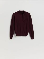 Sweter z wiązaniem - mahoniowy. Brązowe swetry Reserved, l, bez wzorów, z dzianiny, bez ramiączek. Za 119.99 zł.