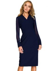 Stylove Sukienka w kolorze granatowym rozmiar: XL. Niebieskie sukienki Stylove, xl, bez wzorów, bez kołnierzyka, bez ramiączek, midi. Za 202.98 zł.
