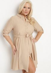 Beżowa Wiskozowa Sukienka Koszulowa z Materiałowym Paskiem Edirilea. Brązowe sukienki Born2be, na co dzień, xl, bez wzorów, z jeansu, eleganckie, bez kołnierzyka, bez ramiączek, midi, koszulowe. W wyprzedaży za 84.99 zł.