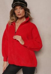 Czerwona Bluza z Wełną ze Ściągaczami i Kołnierzykiem Enadelis. Czerwone bluzy Renee, bez wzorów, z wełny, eleganckie, bez ramiączek, bez kaptura. W wyprzedaży za 127.99 zł.