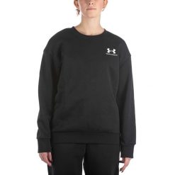 Under Armor Essential Czarna Bluza Fleece Damska. Czarne bluzy bez kaptura Under Armour, s, bez wzorów, z bawełny, bez kaptura, na fitness i siłownię. Za 282.50 zł.