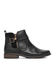 Rieker Botki CEO-Z4959-00 Czarny. Czarne botki Rieker, bez wzorów, ze skóry, bez obcasa, na płaskiej podeszwie, bez zapięcia. Za 399.99 zł.