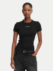 Tommy Jeans T-Shirt Script Rib DW0DW22809 Czarny Slim Fit. Czarne t-shirty Tommy Jeans, xs, bez wzorów, z bawełny, bez kołnierzyka, bez ramiączek. Za 149.99 zł.
