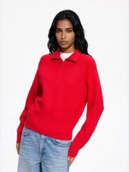 Sweter z zapięciem na zamek - czerwony. Czerwone swetry Reserved, l, bez wzorów, z dzianiny, bez ramiączek. Za 129.99 zł.