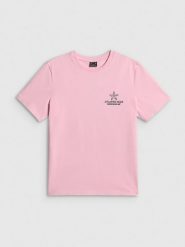 4F T-shirt relaxed z nadrukiem damski - różowy XS. Czerwone t-shirty sportowe 4f, xs, bez wzorów, z bawełny, bez ramiączek. Za 69.99 zł.