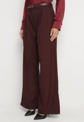 Bordowe Szerokie Spodnie Garniturowe z Paskiem Medvire. Czerwone jeansy Born2be, l, bez wzorów, z jeansu, eleganckie. Za 119.99 zł.