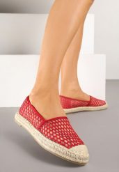 Czerwone Espadryle z Siateczkową Cholewką i Plecionką Lillevi. Czerwone espadryle Renee, bez wzorów, z jeansu, eleganckie, bez obcasa. W wyprzedaży za 67.99 zł.
