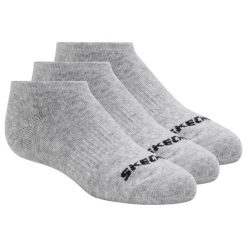 Skarpetki sportowe dla dorosłych 3pk Unisex Non Terry No Show. Szare skarpetki Skechers, bez wzorów, z bawełny. Za 39.99 zł.