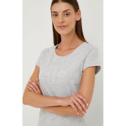4F t-shirt damski kolor szary. Szare t-shirty 4f, bez wzorów, bez kołnierzyka, bez ramiączek. W wyprzedaży za 41.99 zł.