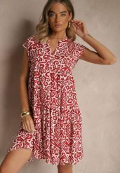 Czerwona Rozkloszowana Sukienka z Bawełny o Fasonie Oversize Liranda. Czerwone sukienki Renee, l, bez wzorów, z bawełny, bez kołnierzyka, bez ramiączek, midi, oversize. W wyprzedaży za 55.99 zł.