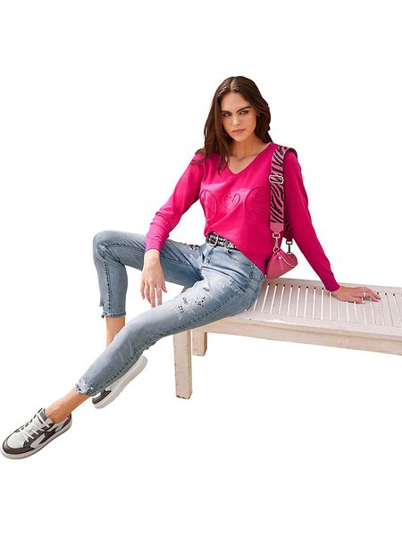 Heine Sweter w kolorze różowym rozmiar: 42. Różowe swetry Heine, z aplikacjami, bez ramiączek. Za 79.21 zł.