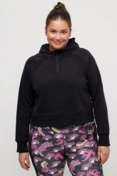 Damskie Bluza krótki fason długi rękaw kaptur. Czarne bluzy z kapturem Ulla Popken, plus size, bez wzorów, z bawełny, z kapturem. Za 239.99 zł.