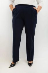 Klasyczne granatowe spodnie z gumką i kieszeniami On Repeat czarne Plus Size Oversize. Czarne spodnie materiałowe Moda Size Plus Iwanek, bez wzorów, z elastanu, biznesowe, krótkie. Za 169.90 zł.