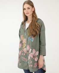 Zielona kurtka w kwiaty. Zielone kurtki Unisono, l, bez wzorów, z bawełny, bez kaptura. Za 239.00 zł.