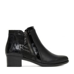Botki Remonte. Czarne botki Remonte, bez wzorów, bez obcasa, na słupku, bez zapięcia. Za 379.99 zł.