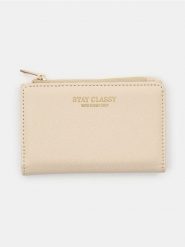 Mały portfel z imitacji skóry saffiano - kremowy. Białe portfele Sinsay, bez wzorów, ze skóry. Za 25.99 zł.