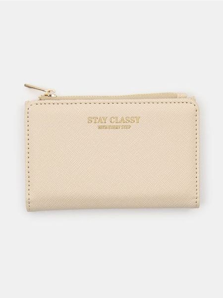 Mały portfel z imitacji skóry saffiano - kremowy. Białe portfele Sinsay, bez wzorów, ze skóry. Za 25.99 zł.