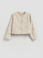 Jeansowa marynarka - złamana biel. Marynarki i żakiety Reserved, l, bez wzorów, z bawełny, bez ramiączek. Za 159.99 zł.
