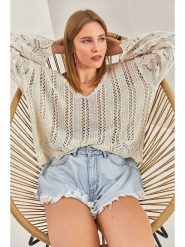 Bianco Lucci Sweter w kolorze beżowym rozmiar: onesize. Brązowe swetry Bianco Lucci, bez wzorów, ze splotem, bez ramiączek. Za 56.79 zł.