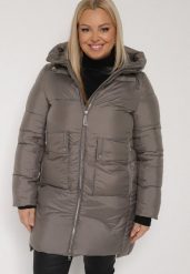 Szara Długa Pikowana Kurtka z Nieodpinanym Kapturem Mevessia. Szare kurtki Born2be, l, bez wzorów, z jeansu, eleganckie. Za 239.99 zł.