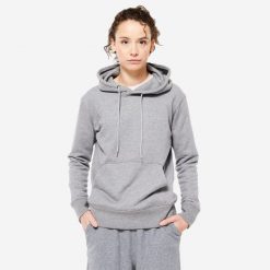 Bluza z kapturem damska Domyos Gym & Pilates. Szare bluzy DOMYOS, m, bez wzorów, z bawełny, sportowe, bez ramiączek, z kapturem. W wyprzedaży za 79.99 zł.
