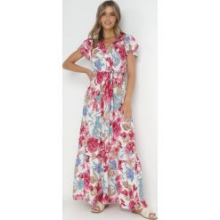 Biała Sukienka Sepurcia. Białe sukienki Born2be, l, bez wzorów, z materiału, boho, bez kołnierzyka, bez ramiączek, maxi, kopertowe. W wyprzedaży za 71.99 zł.