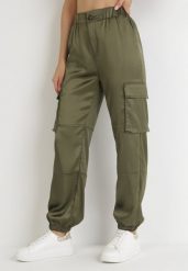 Ciemnozielone Bawełniane Spodnie Joggery z Szerokimi Kieszeniami Romia. Zielone jeansy Born2be, m, bez wzorów, z bawełny. Za 149.99 zł.