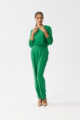 Zielony Elegancki Kombinezon z Łezką w Dekolcie. Zielone kombinezony MOE, l, bez wzorów, z elastanu, eleganckie, bez kołnierzyka, bez ramiączek. Za 306.00 zł.