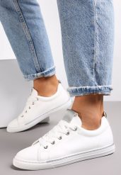 Biało-Srebrne Tenisówki z Metalicznymi Wstawkami Maritza. Białe trampki Renee, bez wzorów, ze skóry ekologicznej, bez zapięcia. W wyprzedaży za 43.99 zł.