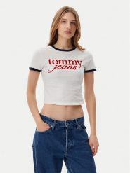 Tommy Jeans T-Shirt Script Ringer DW0DW20631 Écru Slim Fit. T-shirty Tommy Jeans, xs, bez wzorów, z bawełny, bez kołnierzyka, bez ramiączek. Za 119.99 zł.
