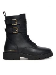 Tommy Hilfiger Botki Biker Laceup FW0FW08986 Czarny. Czarne botki Tommy Hilfiger, bez wzorów, ze skóry, bez obcasa, na płaskiej podeszwie, bez zapięcia. Za 719.99 zł.