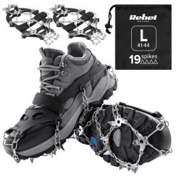 Raczki z kolcami nakładki na buty turystyczne rozmiar L 41-44 REBEL. Szare trekkingi REBEL ACTIVE, bez wzorów, z materiału, bez zapięcia, trekkingowe. Za 49.00 zł.