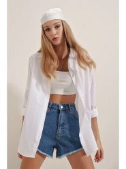 Trendyol Koszula w kolorze białym rozmiar: 38. Białe koszule Trendyol, bez wzorów, z bawełny, bez kołnierzyka, bez ramiączek. Za 100.99 zł.