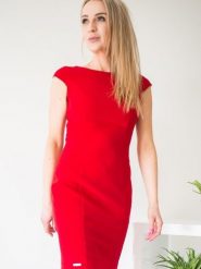 Sukienka Model Juliette Red - Jersa. Czerwone sukienki Jersa, plus size, bez wzorów, z elastanu, bez kołnierzyka, plus size, bez ramiączek, dopasowane. Za 459.16 zł.