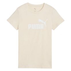 T-shirt Damski Logo ESS No.1. Brązowe t-shirty Puma, bez wzorów, sportowe, bez kołnierzyka, bez ramiączek. Za 110.99 zł.