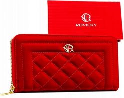 Portfel pikowany Rovicky R-PRK-03-V36 czerwony. Czerwone portfele ROVICKY, bez wzorów, ze skóry ekologicznej. Za 49.99 zł.