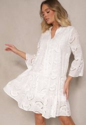 Biała Haftowana Sukienka Boho z Bawełny o Rozkloszowanym Kroju Helavira. Białe sukienki Renee, na co dzień, m, bez wzorów, z bawełny, boho, bez kołnierzyka, bez ramiączek, mini, rozkloszowane. W wyprzedaży za 107.99 zł.