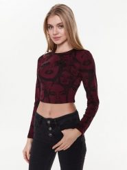 Guess Bluzka W3RI58 KA0Q3 Bordowy Slim Fit. Czerwone bluzki Guess, l, z aplikacjami, z bawełny, bez kołnierzyka, bez ramiączek. Za 139.99 zł.